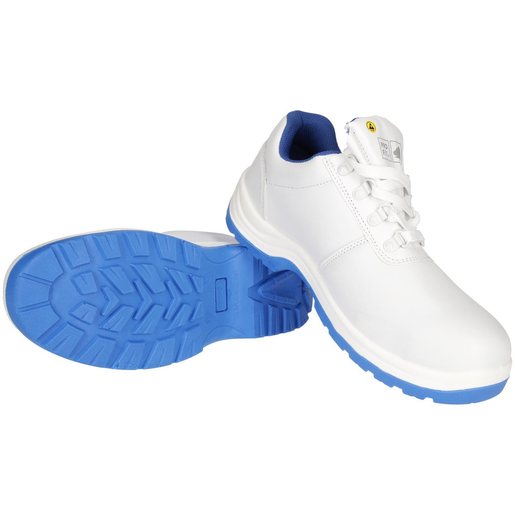 Sicherheitshalbschuh Schnürer S2 ESD, weiß/ Blaue Sohle
