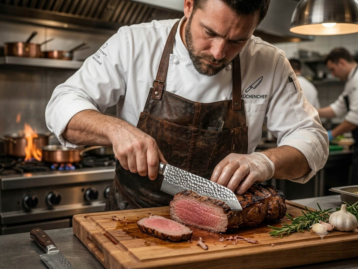 Craftsperson sharpening a premium kitchen knife